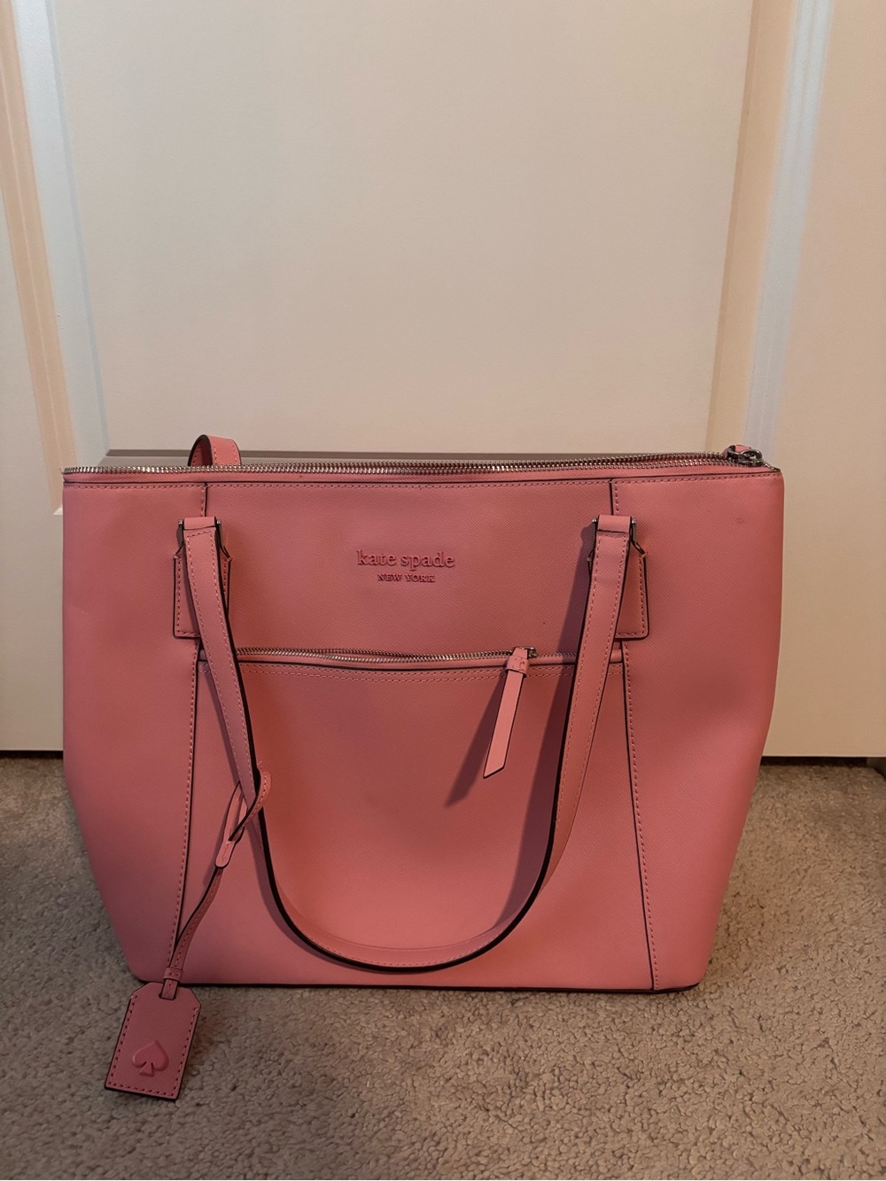 kate spade Pink Leather Tote with Front Zip Pocket